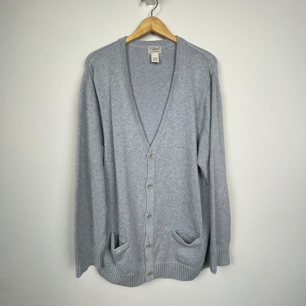 L.L. Bean Gray Cotton Cardigan Sweater XXL‎ Grandpacore Collegiate Letterman